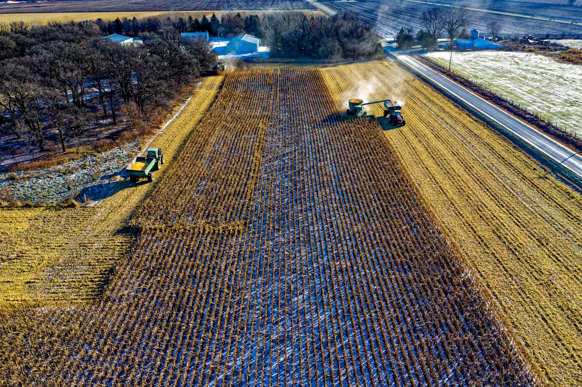 Aerial view of a farm harvest